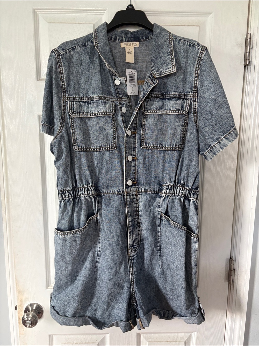 Festi by Torid- Women’s Acid-Wash Denim Romper One-Piece Light Blue women’s 12